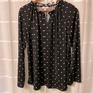 Croft & Barrow Lobg Sleeve Polka Dot Top - Sz XL Black/White
